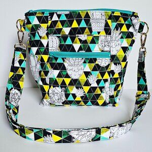 NEW Succulents Plants + Geo Crossbody Purse | Lightweight Washable Shoulder Bag